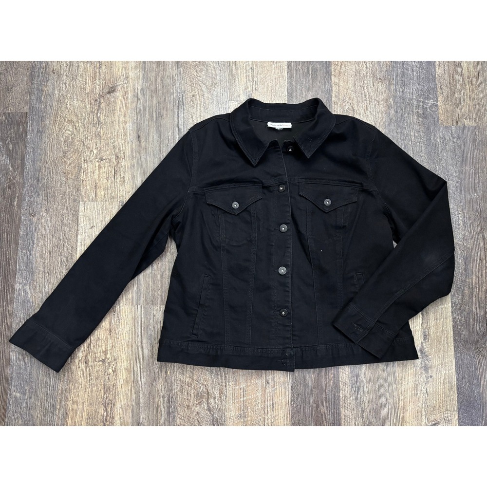 Style & Co Denim Black Trucker Jacket Womens Plus 14W Stretch Cotton Blend